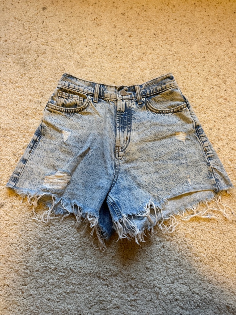 BDG Stone Washed Blue Frayed High-Rise Denim Shorts